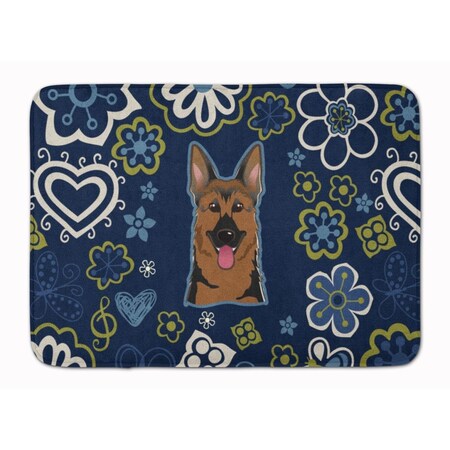 Jensendistributionservices Blue Flowers German Shepherd Machine Washable Memory Foam Mat MI2552438